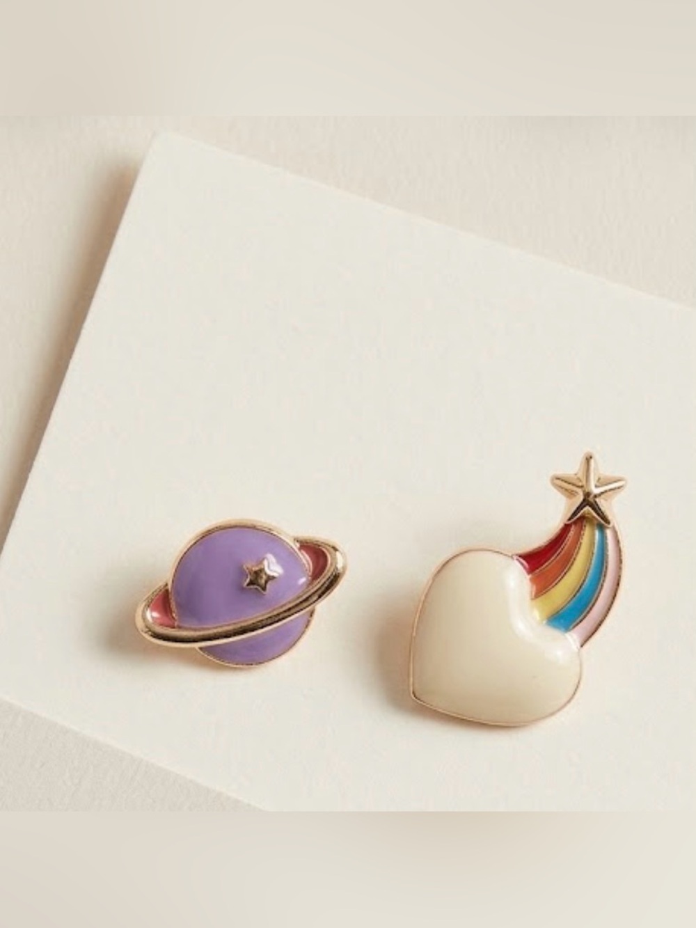 Betsey Johnson Mismatched Star Rainbow Heart & Planet Earrings